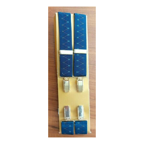 Vintage DE LUXE Blue Braces Suspenders Gold Plated Clips KEW BNIB image {3}