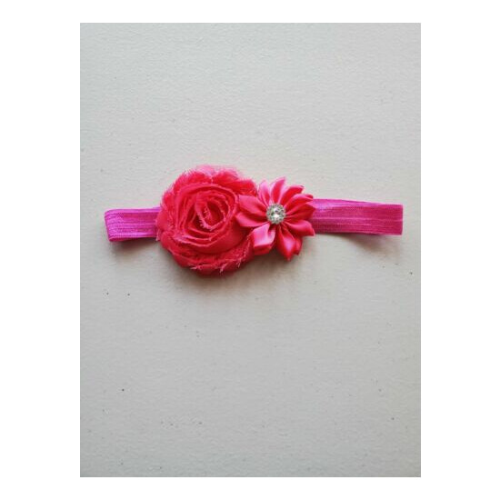 Baby Floral Elastic Headband Christmas/Holiday Flowers Rhinestone Adorable Pink image {2}