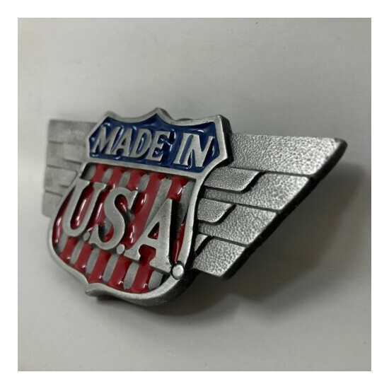 VTG C & J Made in USA Wings Badge Belt Buckle 1985 Patriotic America Flag image {3}