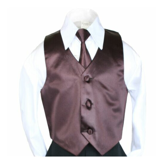 2PC Baby Toddler Kid Boy 23 color Satin Vest + Long Neck Tie for Tuxedo Suit S-7 image {3}