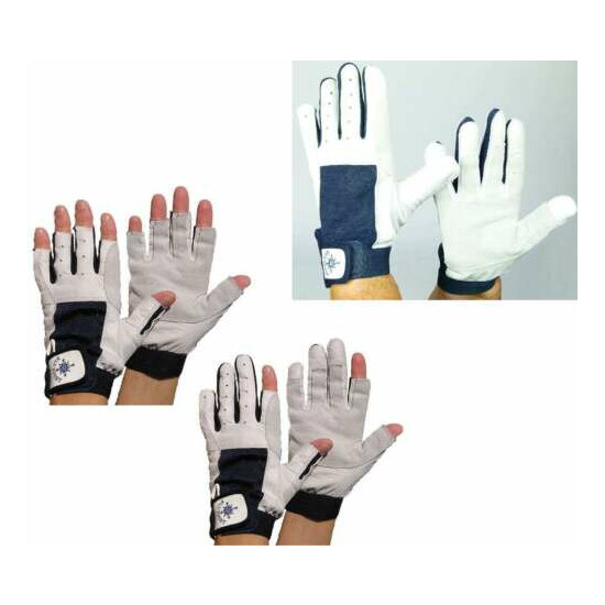 Leather Gloves with Finger & Fingerless Real Leather Gloves Biker Sailing Sport image {1}
