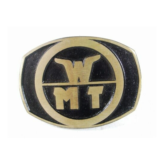 1970s-80s WMT World Mining Technology Belt Buckle By Dyna Buckle USA  image {1}