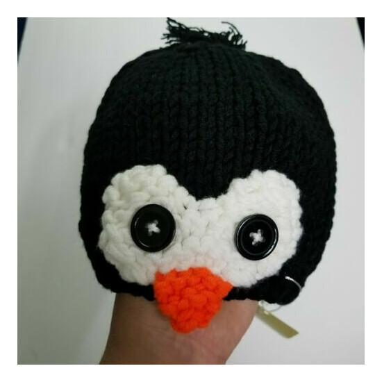 Penquin Baby Hat Knit Black  image {1}