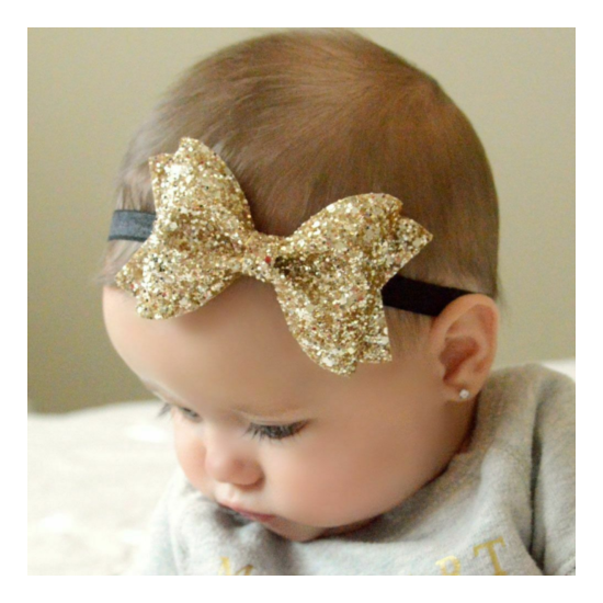 1pc Baby Bow Sparkling Headbands Elastic Multicolor Infant Hairband Baby Party H image {1}