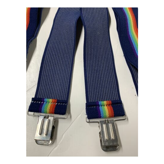 Vintage Multicolor Navy Blue / Rainbow Men’s 2" Wide Elastic Suspenders GUC image {4}
