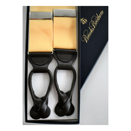 $118 NEW BROOKS BROTHERS Yellow EXTRA LONG SUSPENDERS Braces image {1}