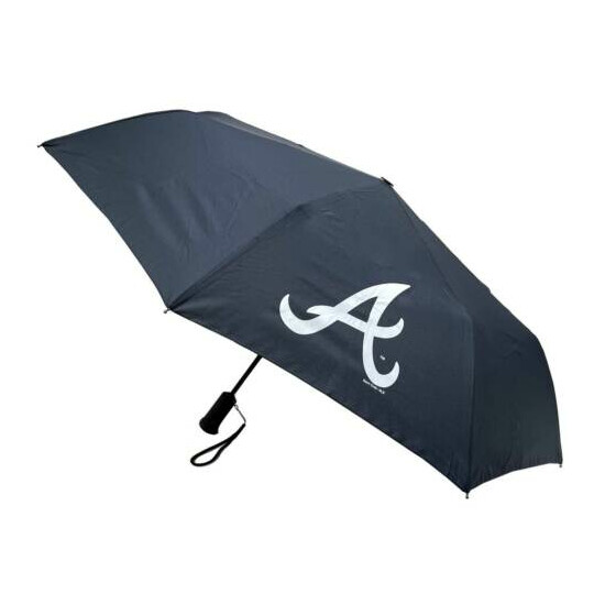 Storm Duds Atlanta Braves 42” Automatic Folding Umbrella With Flashlight – Navy image {1}