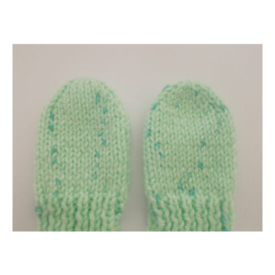 Hand Knitted Baby Mittens Twinkle Print Sparkly Mint Green 0-3 months  image {3}