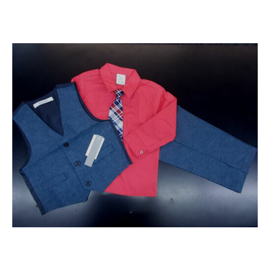 Infant & Boys Perry Ellis $50 4pc Ruby & Chambray Vest Suit Size 3/6 Months - 7 image {1}