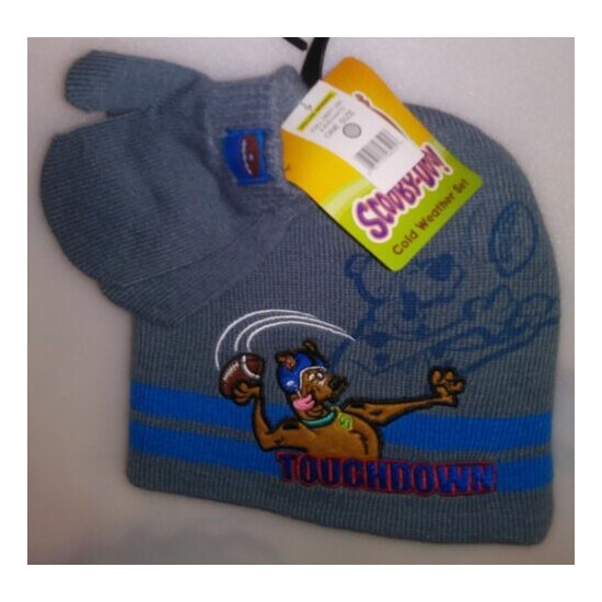 TODDLERS 2 PC SET 1 HAT 1 PR MITTENS 1 SIZE FITS MOST SCOOBY-DOO TOUCHDOWN A-19 image {1}