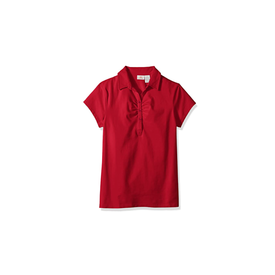 NEW Dockers Big Girls' Short Sleeve Interlock Pico Red Polo Shirt, Sz. 7 image {1}