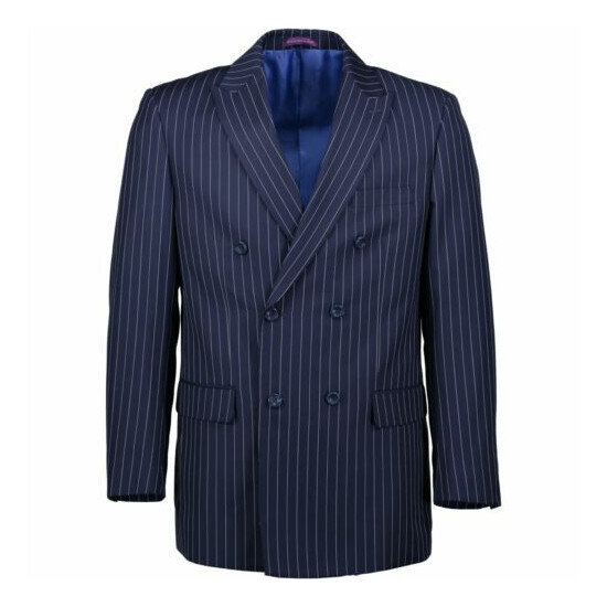 VINCI Men's Blue Pinstripe Double Breasted 6 Button Classic Fit Suit NEW Thumb {4}