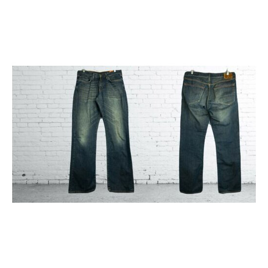 Denim Lab blue jeans 32x34 Low rise Straight fit mens denim jeans dirty wash image {1}