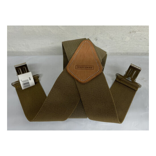 Craftsman Heavy Duty Clip On Suspenders Leather Logo Adjustable Olive image {1}