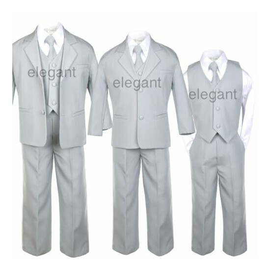 7 PC Vest Tie + Baby Toddler Teen Formal Wedding Party Tuxedo Gray Boy Suit S-20 image {2}