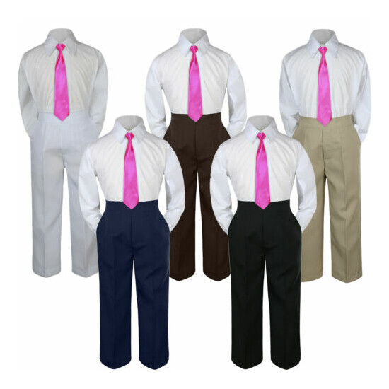 3pc Fuchsia Tie Shirt Suit for Baby Boy Toddler Kid Pants Color by Selection image {1}