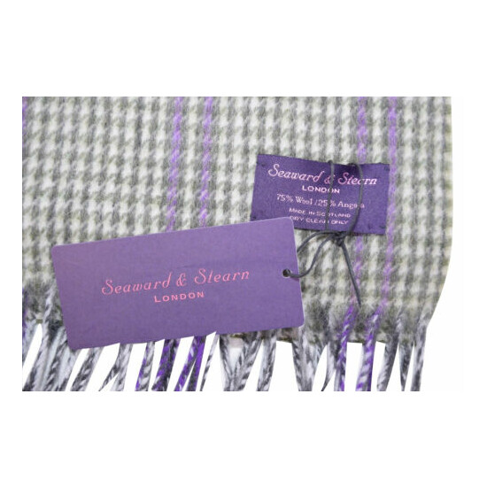 Seaward & Stearn NWT Wool & Angora Scarf In Green & Cream With Bright Purple  image {3}