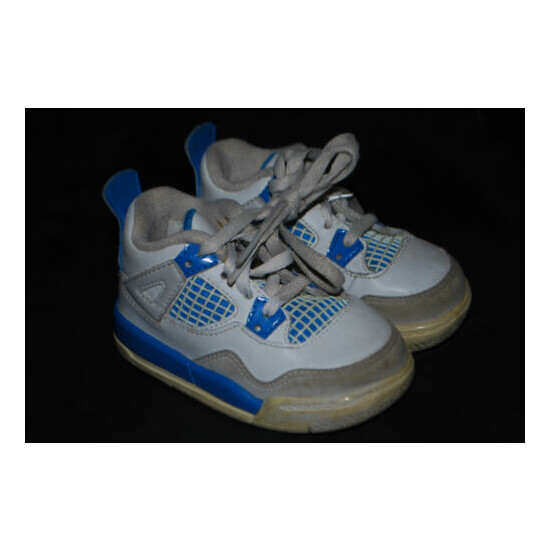Toddlers Air Jordan Retro 4 IV Miltary Blue / White Sneakers (4.5C) 308500-105 image {2}