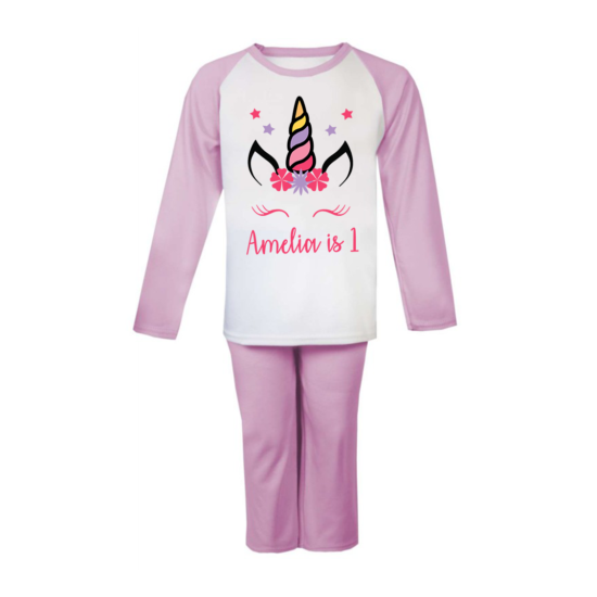 Personalised Unicorn Birthday Pjs Kids Pyjamas ANY NAME AND AGE Birthday Girl  image {4}
