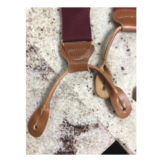 TRAFALGAR Mens Solid Burgundy Adjustable Leather Tan Trim Suspenders Braces image {2}