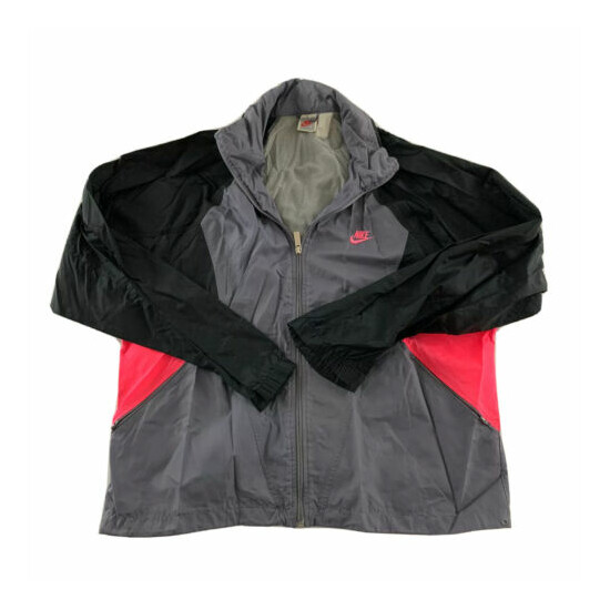 Vintage Nike Vented Hideaway Hood Full Zip Track Jacket Men's L Gray Black Pink image {1}