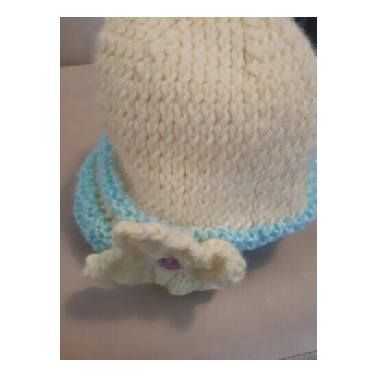 ,hand made baby hat 3/6 mths ,yellow, green cotton image {3}