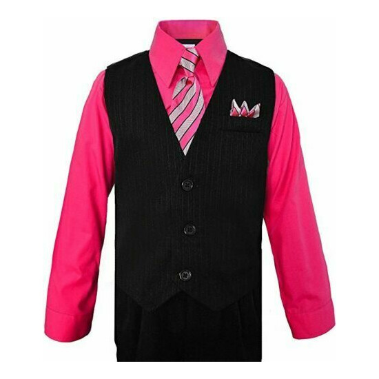 Formal Wedding Boy's PINSTRIPED Vest, Pant Set 5-Piece with Tie, Hanky, Shirt  image {8}