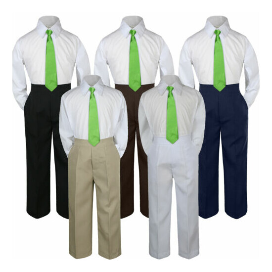 3pc Lime Green Tie Shirt Suit for Baby Boy Toddler Kid Pants Color by Selection image {1}