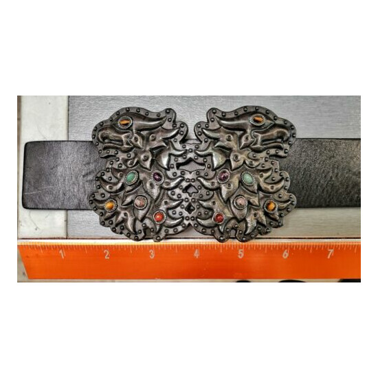 Valentino Garavani leather belt Jeweled Silver Double Eagle Head buckle sz 90/38 image {3}