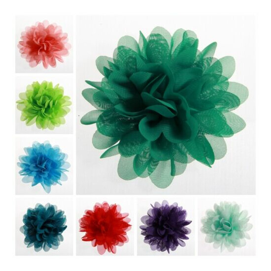 120PCS 3.9" 9.8CM Big Chiffon Flowers For Girls Headbands Fabric Puff Flower image {1}