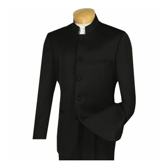 VINCI Men's Black Banded Collar 5 Button Classic Fit Tuxedo Suit NEW image {1}