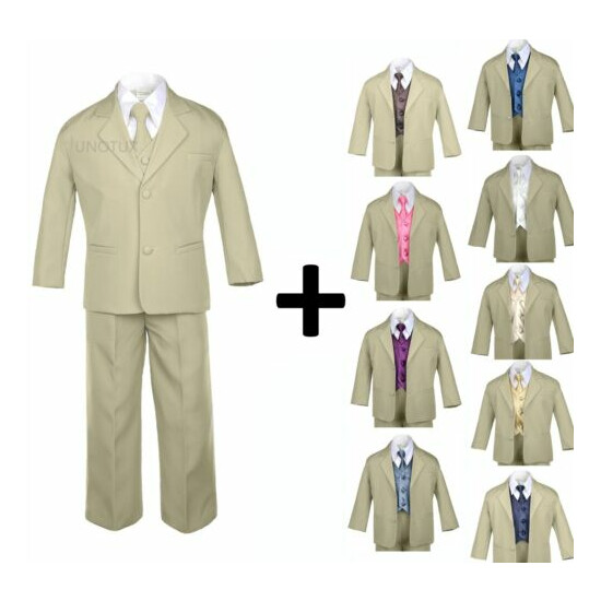 7pcs 9 Color Vest Necktie Baby Toddler Teen Formal Tuxedo Boy Khaki Suit  image {1}