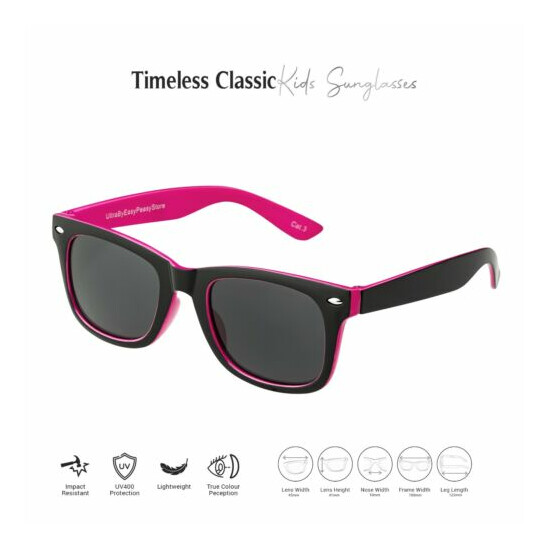 Black + Pink Kids Childrens Sunglasses Classic Girls Boys Fashion Glasses UV400 image {1}