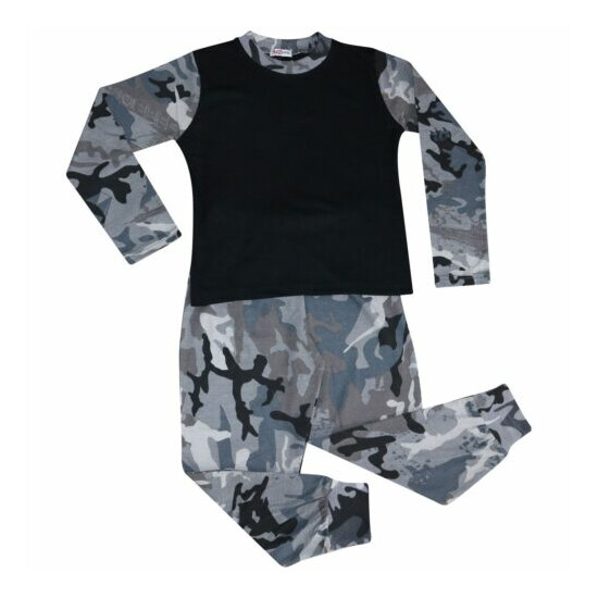 Kids Girls Boys Pjs Contrast Camouflage Charcoal Plain Stylish Pyjamas Set 2-13Y image {1}