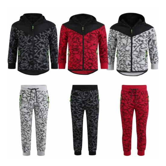 Kids Quilted Jumper or Trousers Hooded Scratch Print Neon Details Suit 3-16Years image {1}