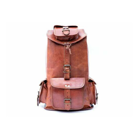 Real genuine Leather Men's Backpack Satchel Brown Vintage Bag laptop Rusksack image {4}