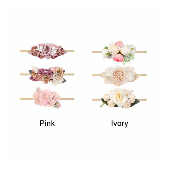 3pcs Cute Bows Infant Gift Baby Girl Headband Elastic Hairband Artificial Flower image {1}
