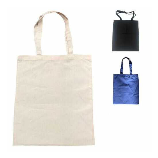 3 Pack Natural Cotton Plain Reusable Grocery Shopping Tote Bags Eco Friendly 16" image {1}