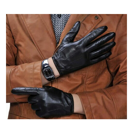 man's new real leather short black gloves on discount image {3}