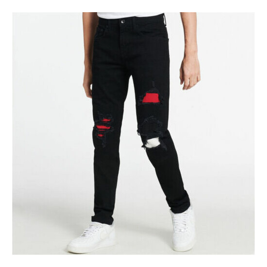 Mens Ripped Distressed Skinny Jeans Denim Pants Casual Stretch Slim Fit Trousers image {1}