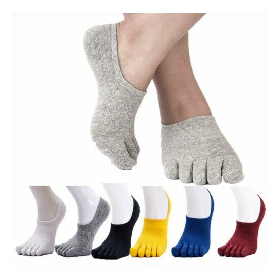6 Pack Men Combed Cotton Five Finger Toe Socks Sport Ankle No Show Casual Solid image {1}