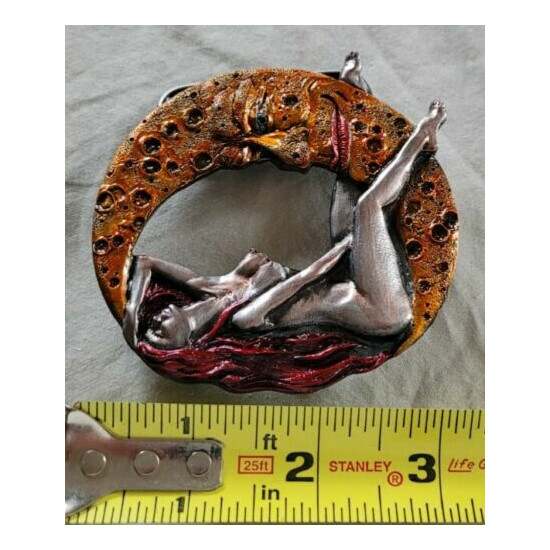 NUDE LADY ON MOON FACE NAKED RED HAIRED WOMAN BELT BUCKLE USA MADE BERGAMOT NEW image {3}