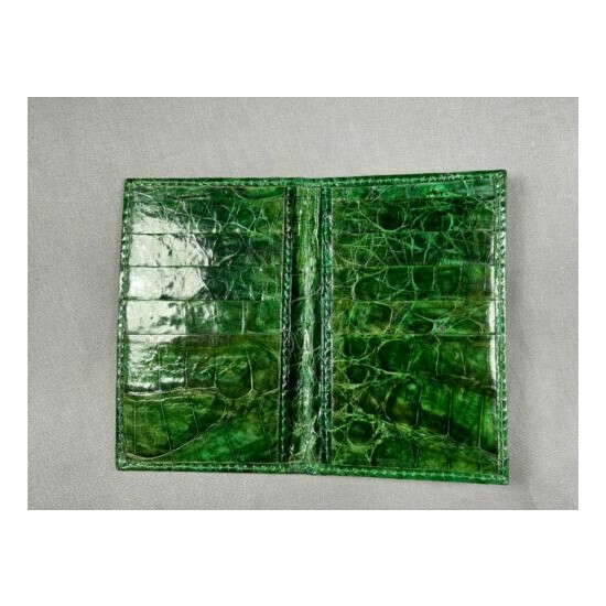 New Handmade Genuine GREEN Alligator /Crocodile Skin Deluxe Card Holder Wallet 6 image {5}