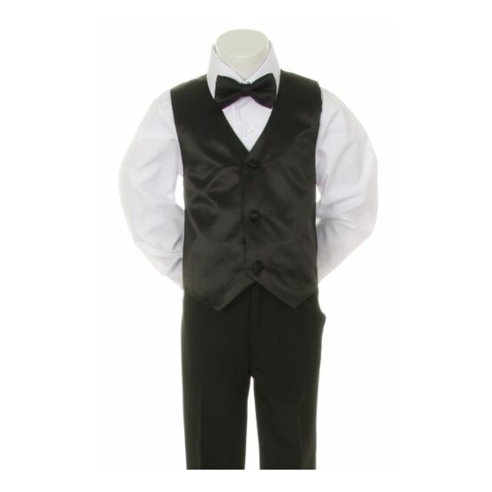 6PC Set Baby Toddler Kid Formal Wedding Black Boy Suit Tuxedo Tie 13 Color S-18 image {3}