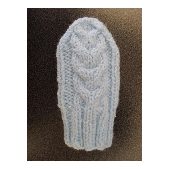 Baby knitted pop-on mittens in blue supersoft shimmer acrylic yarn, 0-12 months image {2}