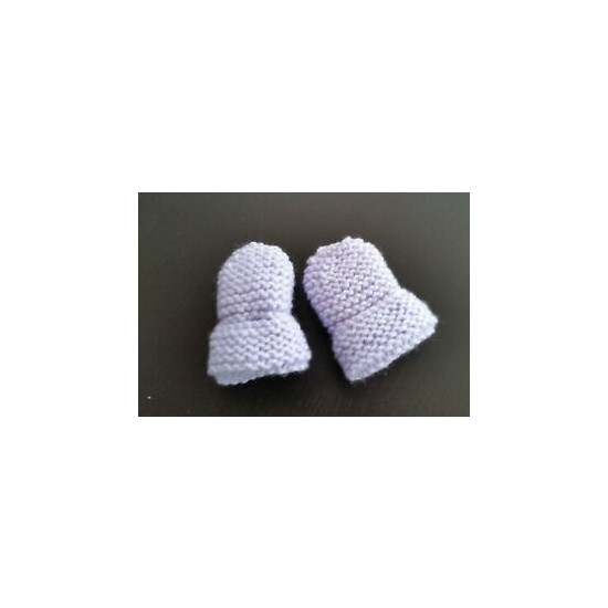 BABY HAND KNITTED MITTENS, PALE LILAC, ACRYLIC WOOL, 6-12 MONTHS NEW image {1}