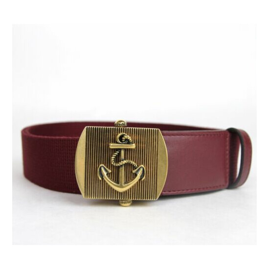 New Gucci Men's Burgundy Fabric Belt Military Anchor Brass Buckle 375191 6148 Thumb {1}