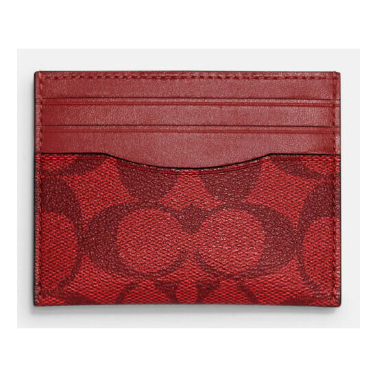 COACH 'CC Signature' Men's Coated Canvas Slim ID Card Case Cherry Red **NWT** image {1}