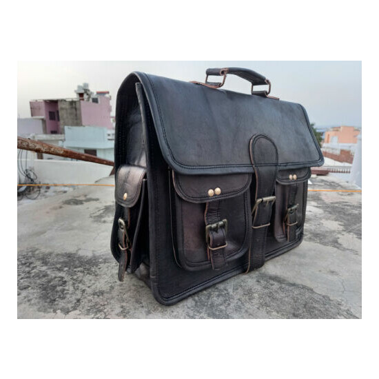 Men's Genuine Leather Vintage Laptop Handmade Briefcase Bag Satchel Messenger image {2}