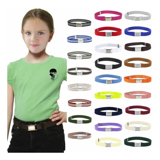 Kids Toddler Boy Girl Belt Elastic Adjustable Stretch Belts Silver Square Buckle image {1}
